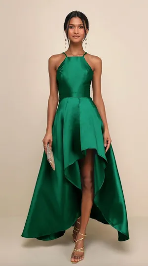 Lulus Broadway Show Emerald Green High-Low Gown Formal Glam Party XS NWT thumbnail 1