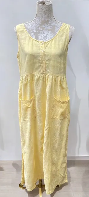 Vtg SITA Butter Yellow Sundress M Cotton Cottage Cabin Boho Plaid Texture Pocket thumbnail 1