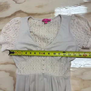 Betsey Johnson Mosaic Lace Puff-Sleeve Midi Dress Crochet Back Cream Sm JL408532 thumbnail 14