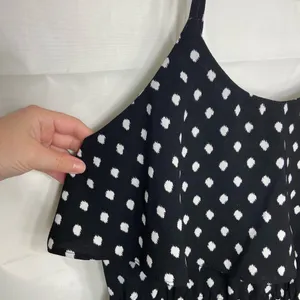 ELLE women’s black white polka‎ dotted ruffle mini adjustable strap summer dress thumbnail 2