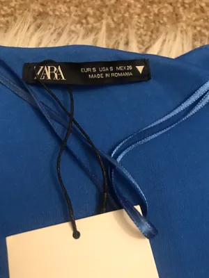 ZARA New with tags Blue Satin Effects Belted dress. thumbnail 8