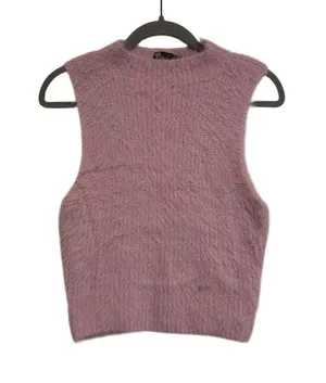 Zara Womens Pink Fuzzy Sleeveless Sweater Vest Size L Soft Knit Y2K Layering Top thumbnail 1