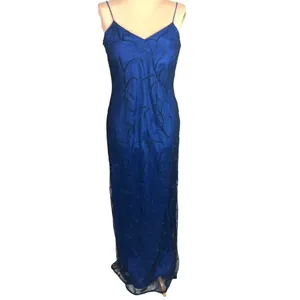 Vtg Beaded Gown Slip Dress Blue 12 Prom Whimsigoth Formal Goth Cassandra Stone thumbnail 2