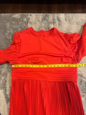 NWT Pluswear Pleated Long-Sleeve Red Dress thumbnail 6