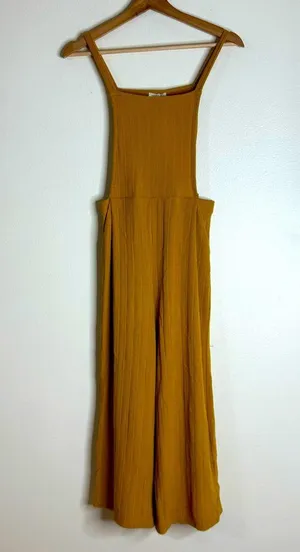 SIENNA SKY Jumpsuit Sleeveless W/ Pockets Wide Leg Knit mustard yellow tan small thumbnail 1