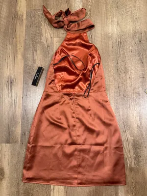 Lulu’s Celebrate Me Rust Brown Satin Halter Mini Dress XS thumbnail 4