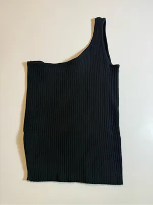 Nikka K Women’s Black Ribbed One Shoulder Asymmetrical‎ Tank Top XS thumbnail 2