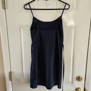Brandy Melville Navy Slip Dress Spaghetti Strap Back Tie Womens S Cottage Silky thumbnail 4