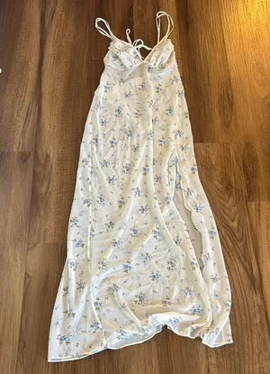 Victoria's Secret White and Blue Floral Midi Dress thumbnail 1