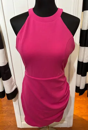 Sincerly Jules Hot Pink Rhinestone Fringe Open-Back Mini thumbnail 1