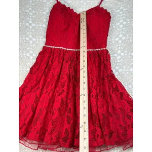 City Studio Ruby Red Lace Fit & Flare Dress Size 3 Rhinestone Waist NWT thumbnail 9