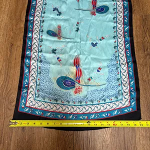 VTG Tilla 100% Silk floral Scarf shawl blue red made in Turkey 58x20 boho luxury thumbnail 2