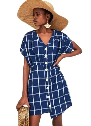 Zara trf Dark Blue Windowpane Cotton Mini Dress Women’s US M thumbnail 1