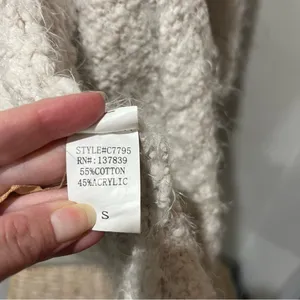 Altar'd State long open‎ front Fuzzy sweater Ivory White Small Cotton Acrylic thumbnail 4