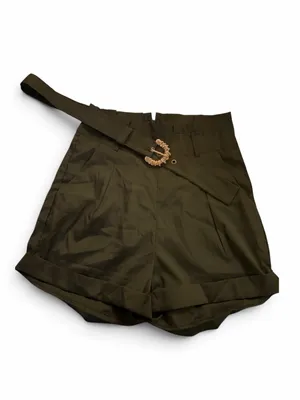 Olive Green Pleated Women’s Shorts with Belt thumbnail 2