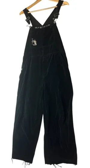 Disney Mickey‎ Mouse Women's M Bib Overalls Pants Velvet VTG Jumpsuit Velour thumbnail 1