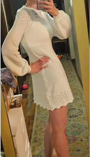 RUMORED Knit Pullover Dress White Crew Neck Open Knit Lace Accent S Women thumbnail 3