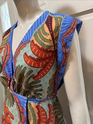 Farm Rio Viscose Sleeveless Tropical Print Blue Maxi Dress Size Small thumbnail 8