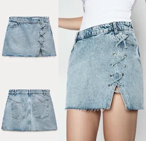 NWT Zara Denim Lace Up Mini Skirt. Size Large thumbnail 2