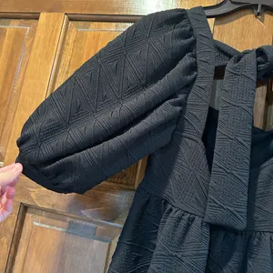 Free People Violet Mini Dress Black Textured Puff Sleeve Empire‎ Waist XS thumbnail 7