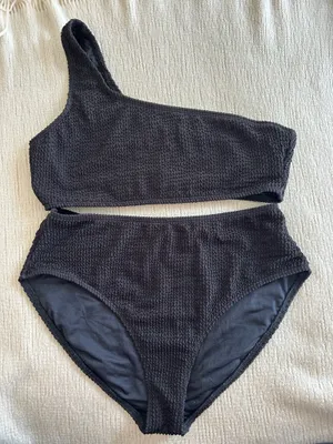 Black Ribbed One Shoulder Bikini Set Size M thumbnail 1