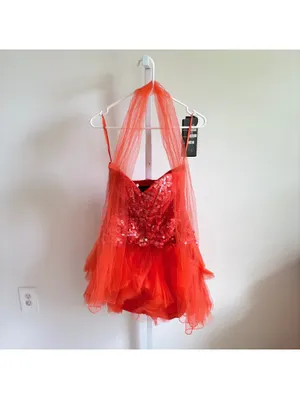 Cinderella Divine NWT Coral Sequin Strapless Sweetheart Neck Tulle Dress 4 thumbnail 2
