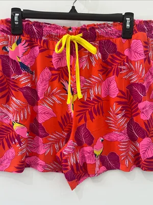 Cuddl Duds Pajama Set Cozy 2pc Tank Top Shorts NEW Pink Orange Bird Paradise L thumbnail 7