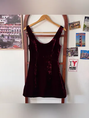 Reformation Franceska Dark Red Velvet Mini Dress thumbnail 3