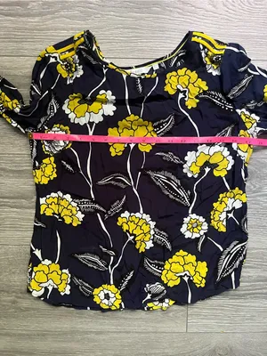 Boden Navy Yellow 3/4 Sleeve Floral Viscose Blouse Career Work Professional 8 thumbnail 8