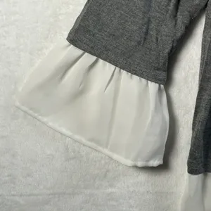ELLE Women Gray White Layered Collared 3/4 Sleeve Shirt‎ Top Size S thumbnail 8