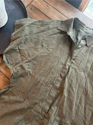 Daily Drills Linen Green Button Down Romper M/L thumbnail 4