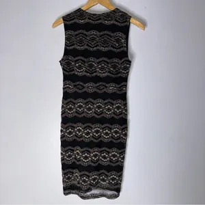 Nightcap Moroccan‎ Black Gold Lace V Neck Dress Size 3 Medium CP thumbnail 4