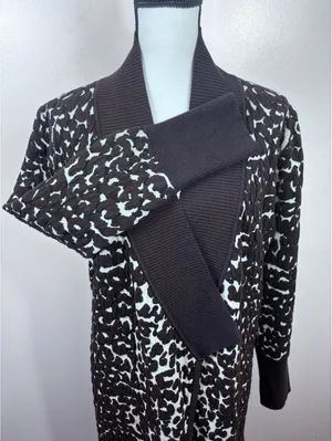 One A Cheetah Animal Print Open Front Cardigan Shawl Collar Longline Brown L XL thumbnail 3