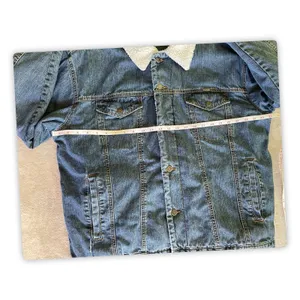 Wrangler Sherpa Lined Denim Trucker Jacket Mens L Blue Cotton - TEAR/READ thumbnail 4