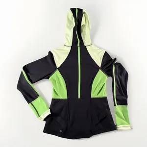 Lululemon Scuba Hoodie Jacket Size‎ 8 Black Green Colorblock Full Zip Pockets thumbnail 2