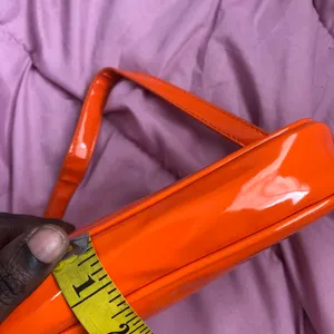 Y2K 2000s style Orange patent faux leather shoulder baguette hand bag purse preppy office siren vixen #streetwear #gorpcore #gothic #whimsi #festival Measurement in pics thumbnail 5