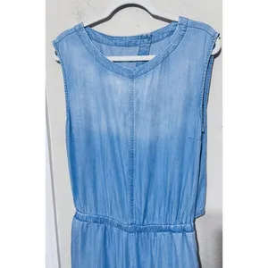 Anthropologie Cloth‎ & Stone Blue Chambray wide Leg Jumpsuit sz M open back thumbnail 2
