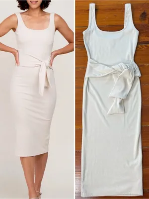 Lena Ribbed Bodycon Tie Waist Midi Tank Dress Sz S 💚🎀 thumbnail 2