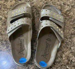 Autenti Taupe Slide Clogs with Gold Stud Accents Brown Size 7.5 thumbnail 1