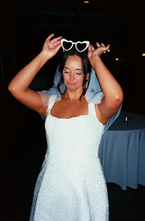 Embellished Structured A-Line Mini Dress in White (Bridal) thumbnail 5