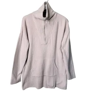 Barefoot Dreams CozyChic Lite High Rib Half Zip Tunic Sweater Biscotti Cream XL thumbnail 3