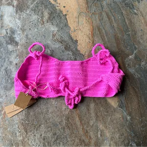 Skims Crochet Swim Scoop Bikini Top NWT Taffy Pink Women's Size Large thumbnail 9