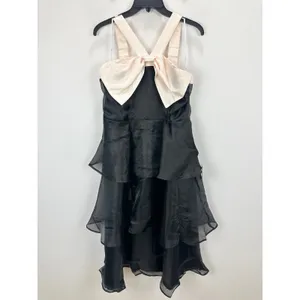Lulus Black Tiered Organza Midi Dress Ivory Bow Sleeveless Party Cocktail XL NWT thumbnail 2