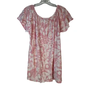 Fresh Produce Pink White Floral Scoop Neck Tunic Top Short Sleeve USA Made L‎ thumbnail 2