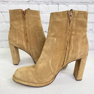 Free People Cecile Ankle Boots Suede Lace Up Side Block‎ Heel Tan Camel Size 41 thumbnail 7