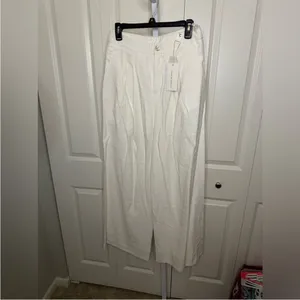 Commense Wide Leg Pleated White Cotton Pants High Waist Pants Size M thumbnail 2