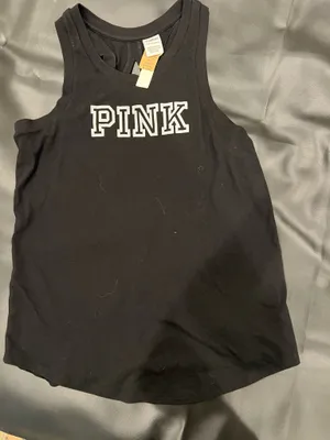 Victoria's Secret PINK black tank top with white 'PINK' text thumbnail 2