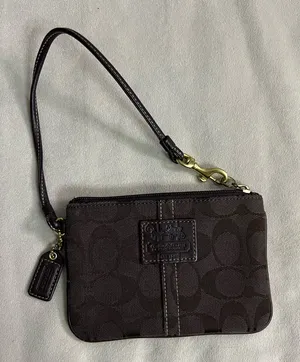 ✨ COACH Signature C Brown Canvas Wristlet | Leather Trim | Classic Logo ✨ thumbnail 1