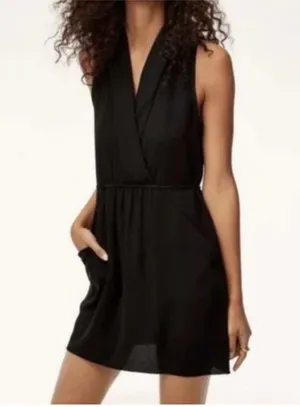 Aritzia Wilfred Sabine Tie-Waist Faux Wrap Mini Dress Black XS thumbnail 1