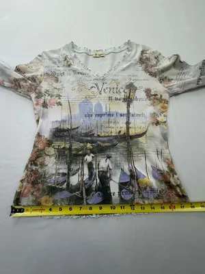 Vintage Cactus Venice Italy Rhinestone Graphic 3/4 Sleeve Top thumbnail 7